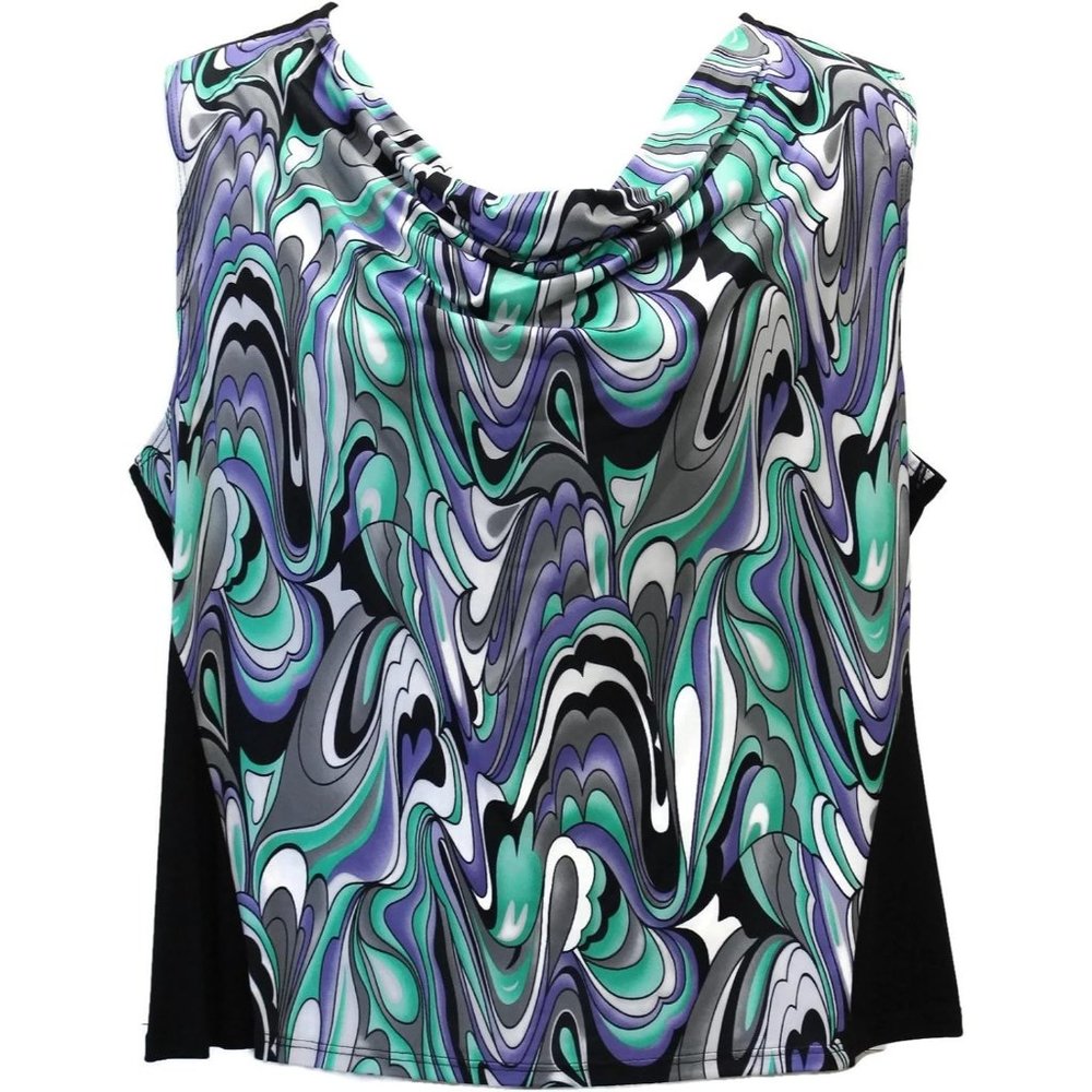 Caribe Sleeveless Multi-Color Cowl Neck Tank Top